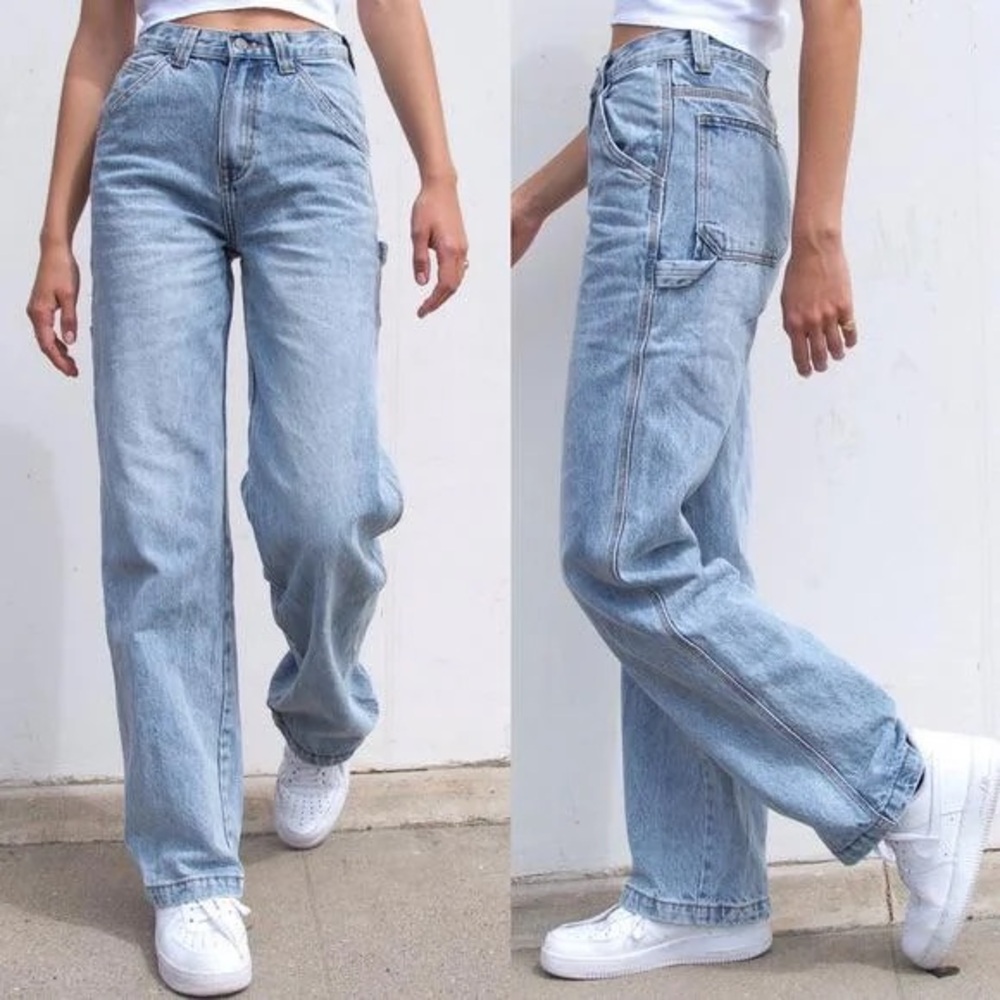 Brandy Melville Feanne Light Wash Low Waisted Denim Cargo Jeans, Size Small